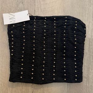 Zara Black Ruched Crop Top with Beading